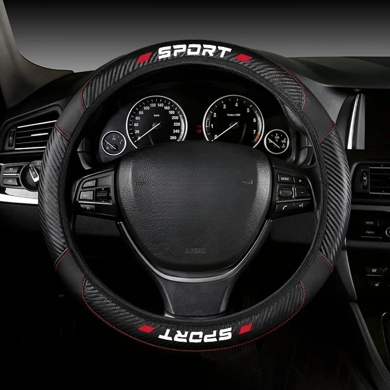 Capa Esportiva De Fibra De Carbono Para Volante De Carro , Couro PU , Antiderrapante , Resistente Ao Desgaste , Universa