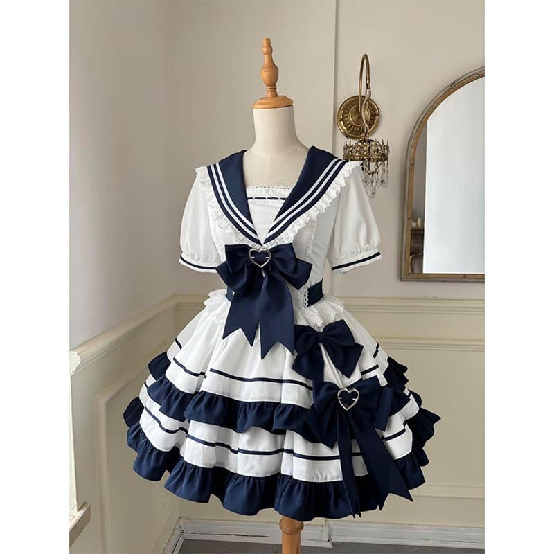2026 Novo Estilo Marinho Ciano Aqua Azul Jovem Vitalidade Menina JK Bolo Pettiskirt Vestido Lolita