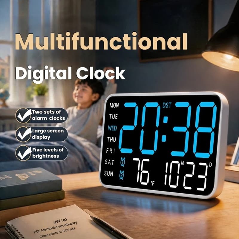 Relógio De Parede digital LED Com Função De Alarme Multifuncional Exibe Temperatura , Data , Hora , Contagem Regressiva