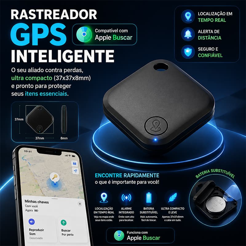 Rastreador GPS Veicular Compatível com iPhone iOS Buscar Apple para Carro e Moto