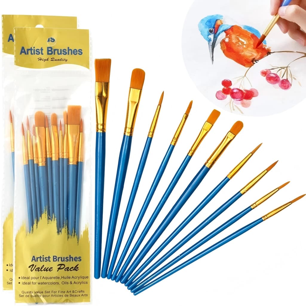 Kit 10 / 22 Pincéis Pincel Pintura Artísticos Cerdas Macias Artesanato Tela Aquarela Óleo Acrílica Tecido