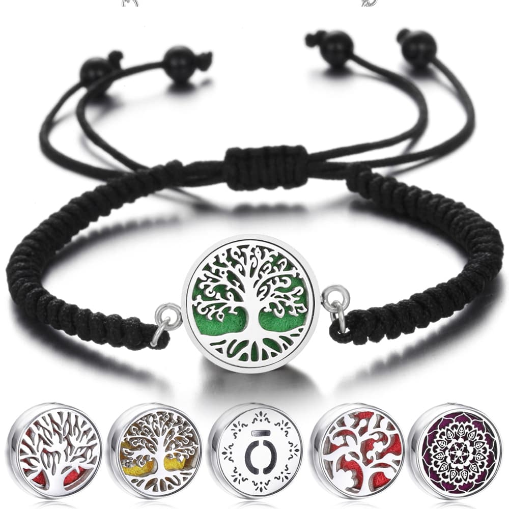 Pulseiras Para Mulheres De Aço Inoxidável Aromaterapia Difusor De Óleo Essencial Pulseira Jóias Preto Trançado Medalhão