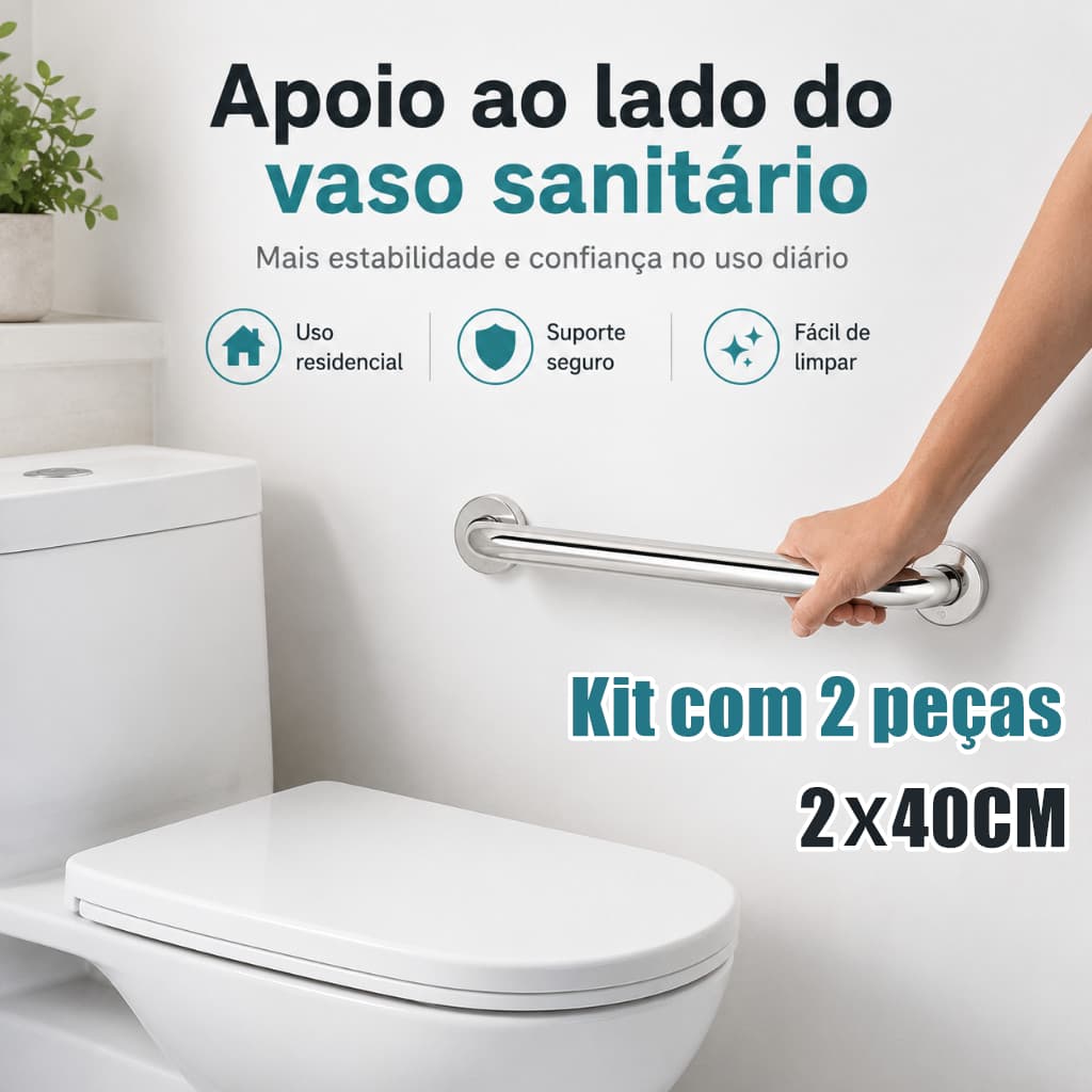 2 peças Barra de Apoio para Banheiro de 40cm em Aço Alça de Segurança para Uso Interno/Externo S5