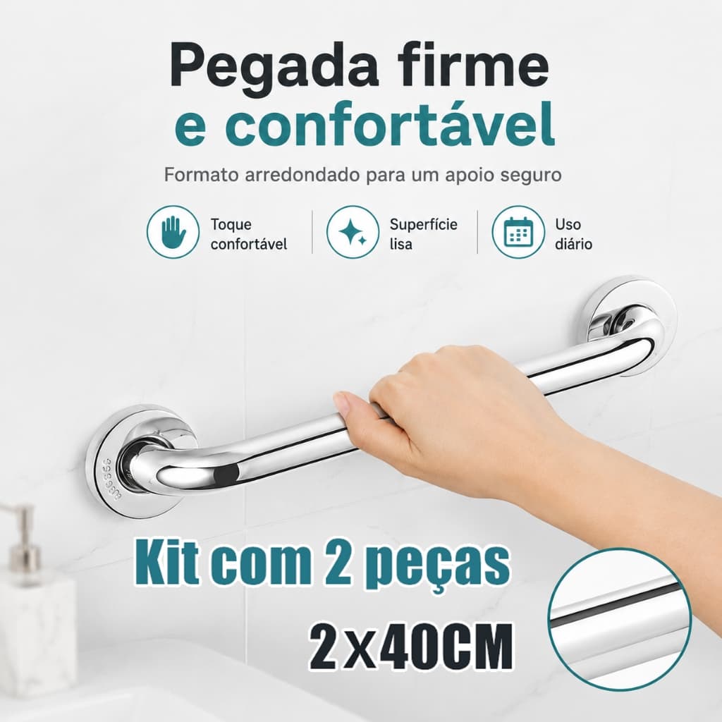 2 peças Barra de Apoio para Banheiro de 40cm em Aço Alça de Segurança para Uso Interno/Externo S2
