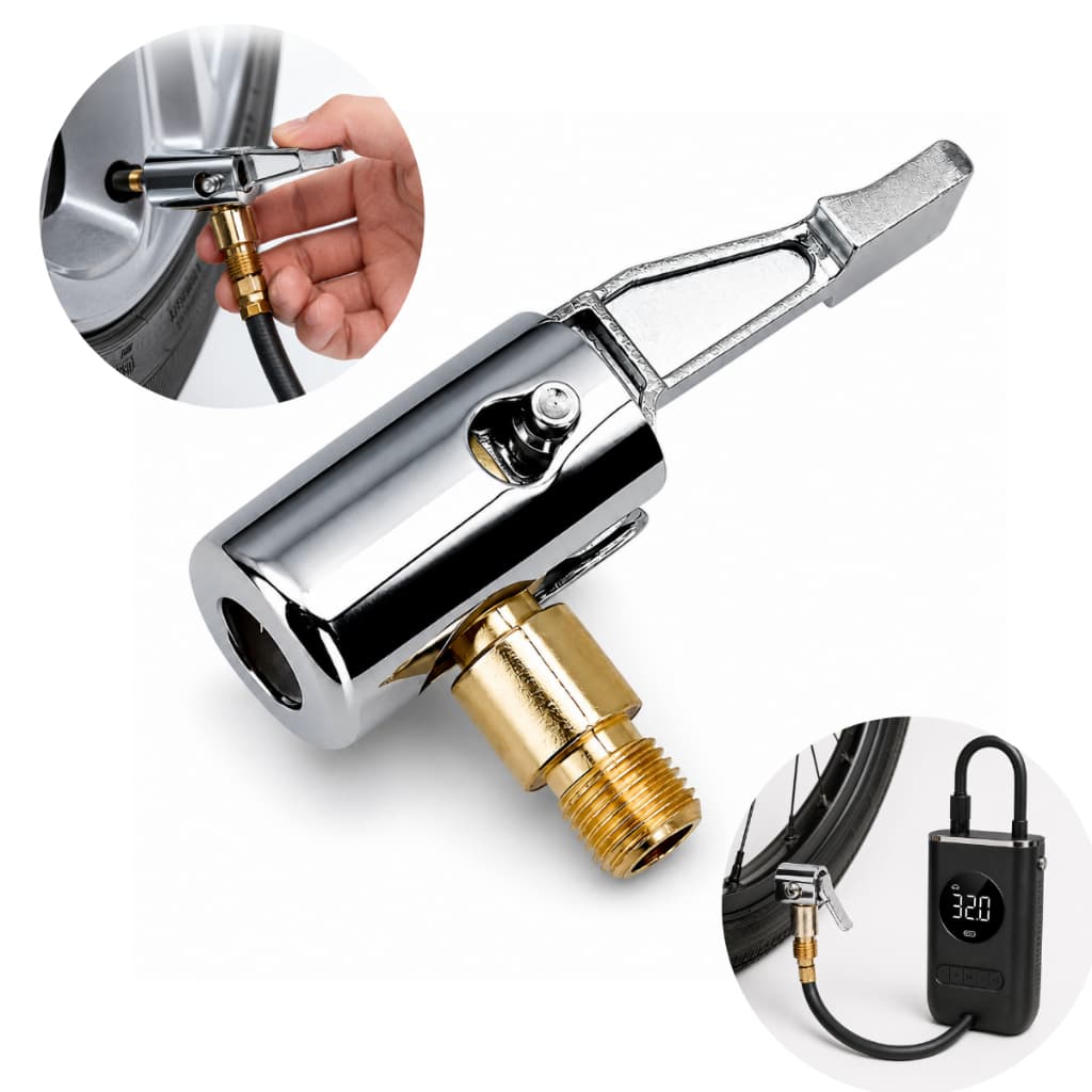 Bico Inflador Pneu com Presilha Metal Universal Carro Moto Bike Válvula Bomba de Ar