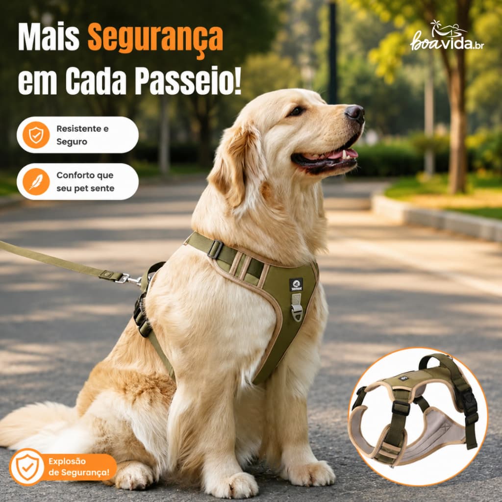 Colete Peitoral Coleira Cachorro Para Cães Pequenos E Grandes Segurança Refletivo Com Pega