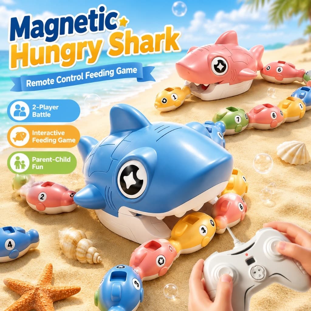 Tubarão Faminto Magnético Brinquedo De Controle Remoto Elétrico Comer Peixe Jogo 2 Jogadores Crianças Aniversário