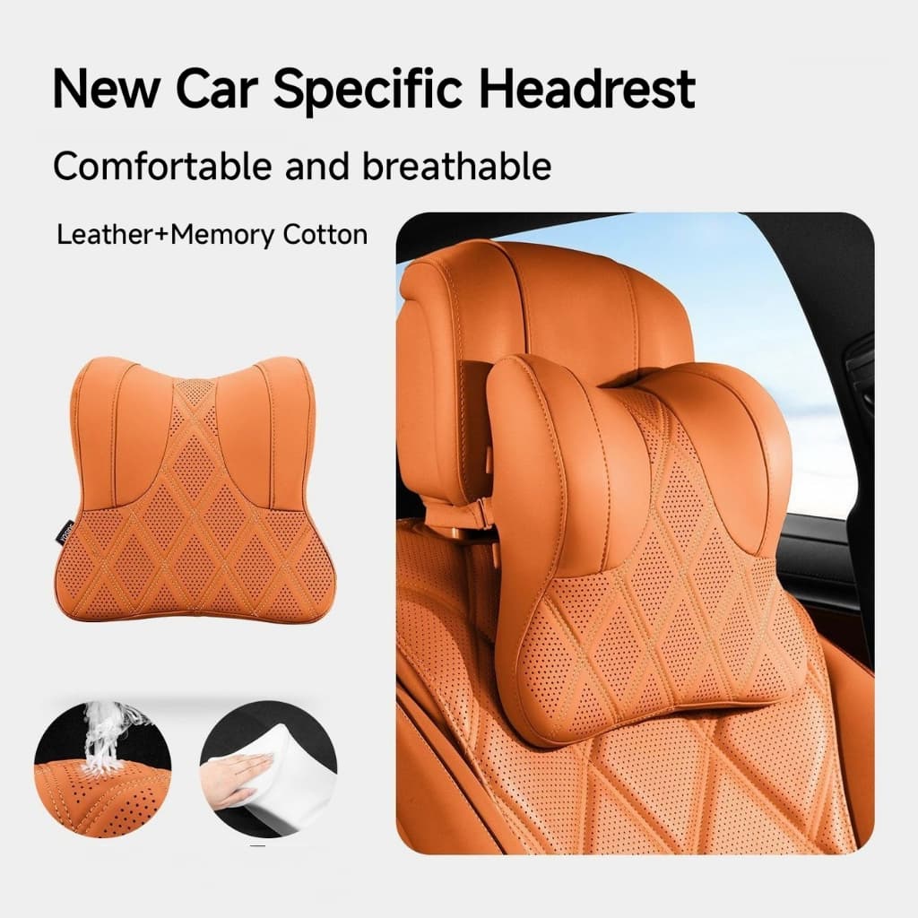 Encosto de cabeça do carro S-Grade Premium Abrace Almofada Lombar Couro + Espuma de Memória Confortável Respirável Modif
