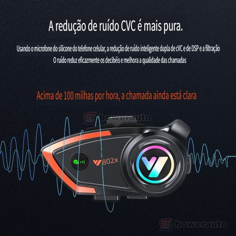 Fone de ouvido intercomunicador para capacete de moto 800m comunicação bidirecional cancelamento de ruído à prova d'água