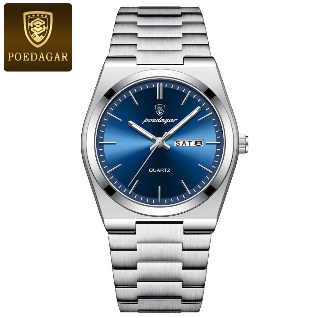 Relógio de Pulso POEDAGAR 930 Masculino Prata Elegante Movimento Quartzo Preciso Ideal para Presente de Homem