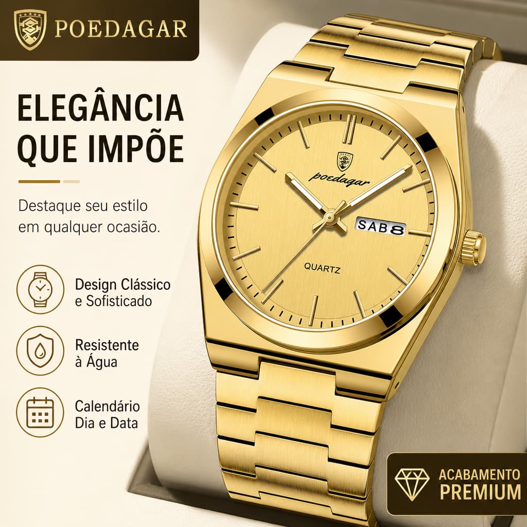 Relógio de Pulso POEDAGAR 930 Masculino Moderno Prata Brilhante Quartzo Estilo Sofisticado para o dia a dia