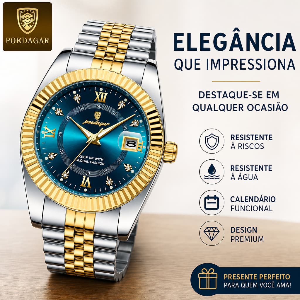 Relógio POEDAGAR 910 Masculino Aço Inoxidável Alta Qualidade Calendário Estilo Luxo Custo‑Benefício Excelente