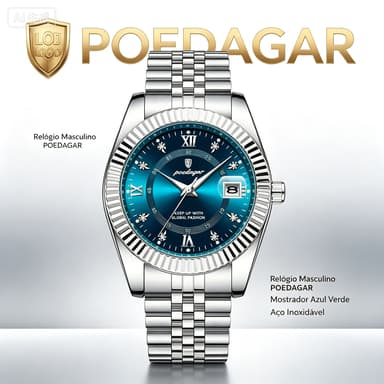 Relógio de Pulso POEDAGAR 910 Masculino Acabamento Polido Resistente Para Uso Casual e Eventos Especiais