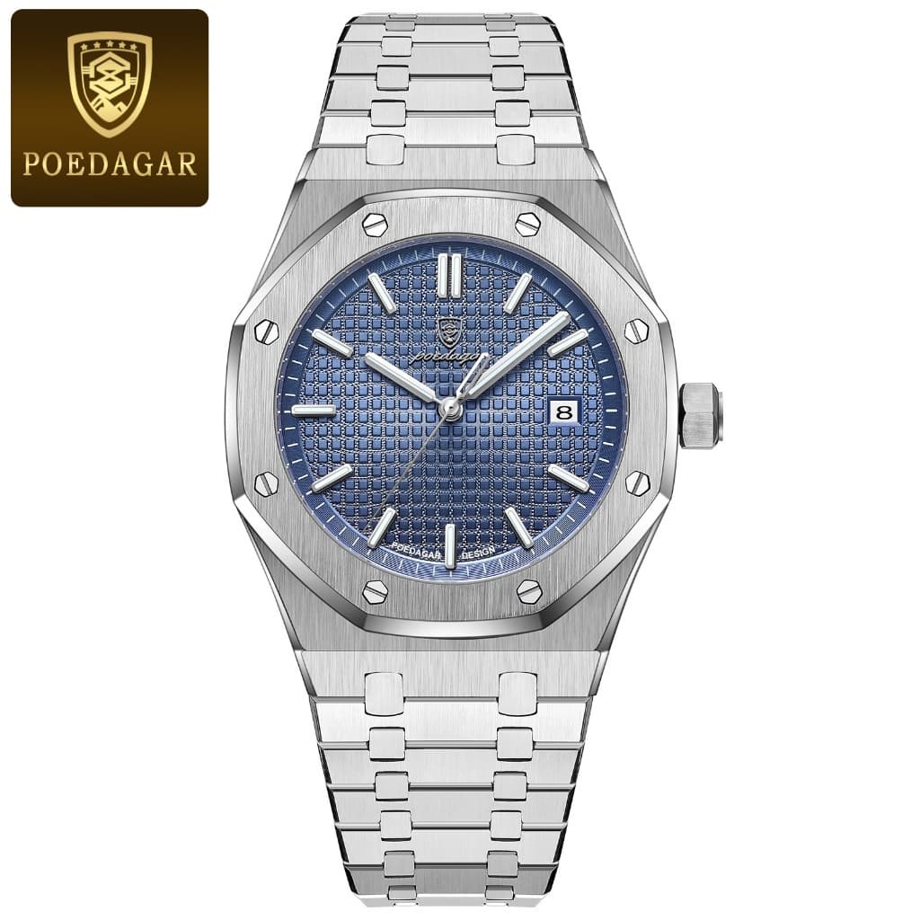 Relógio POEDAGAR 924 Masculino Quartzo Aço Inoxidável Mostrador Prata Sofisticado Para Homens Exigentes