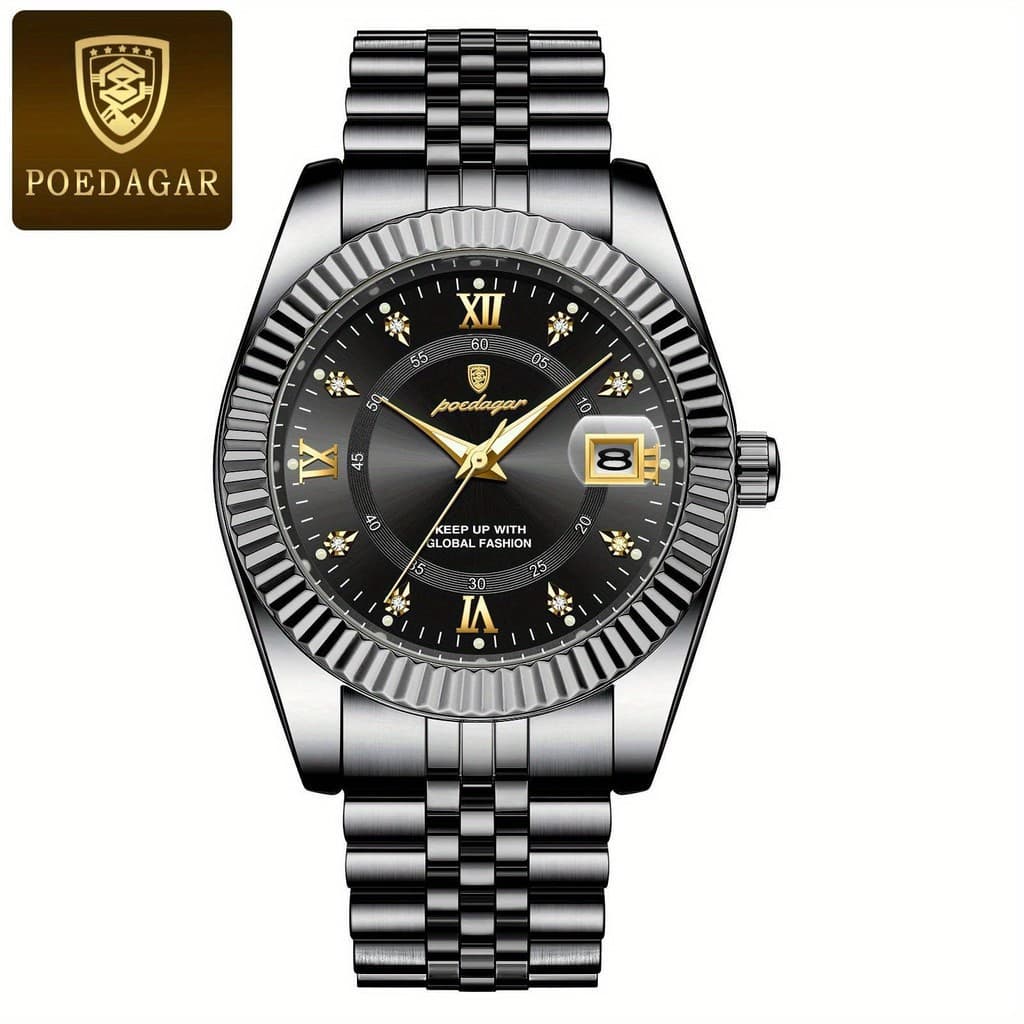 POEDAGAR 910 relógio Masculino Moderno De Quartzo Prateado Brilhante Com Estilo Sofisticado Para Uso Diário
