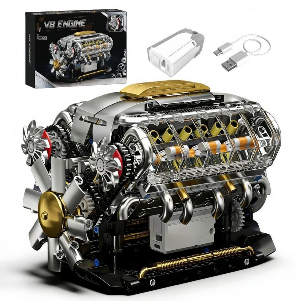 V8 Mini modelo de motor montagem educacional bloco de construção de partículas motor brinquedo presente decoração de mes