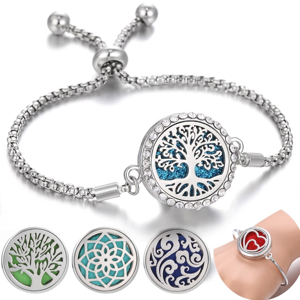 Nova Pulseira De Aromaterapia Jóias Difusor De Óleo Essencial Corrente Ajustável Árvore Da Vida Asa Coração E Aroma Rota