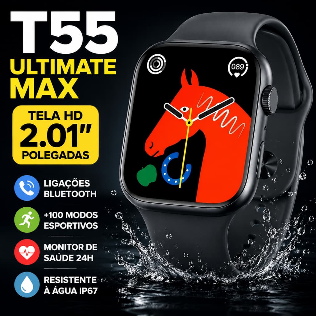 Kit Smartwatch T55 Ultra + Fone i12 Relógio Inteligente Notificações Chamadas Pulseira Extra Para Uso Diário
