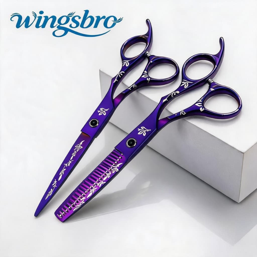 Wingsbro 6.5 Polegada tesoura de corte de cabelo com textura de flor, tesoura de cabeleireiro para barbearia, tesoura de