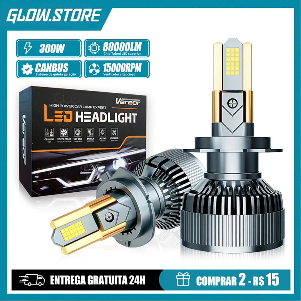 12V 24V para Carro e Caminhão Lâmpada LED M60 Kit Par 300W 80000LM Super Brilho Compatível H1/H3/H4/H7/H11/9005/9006