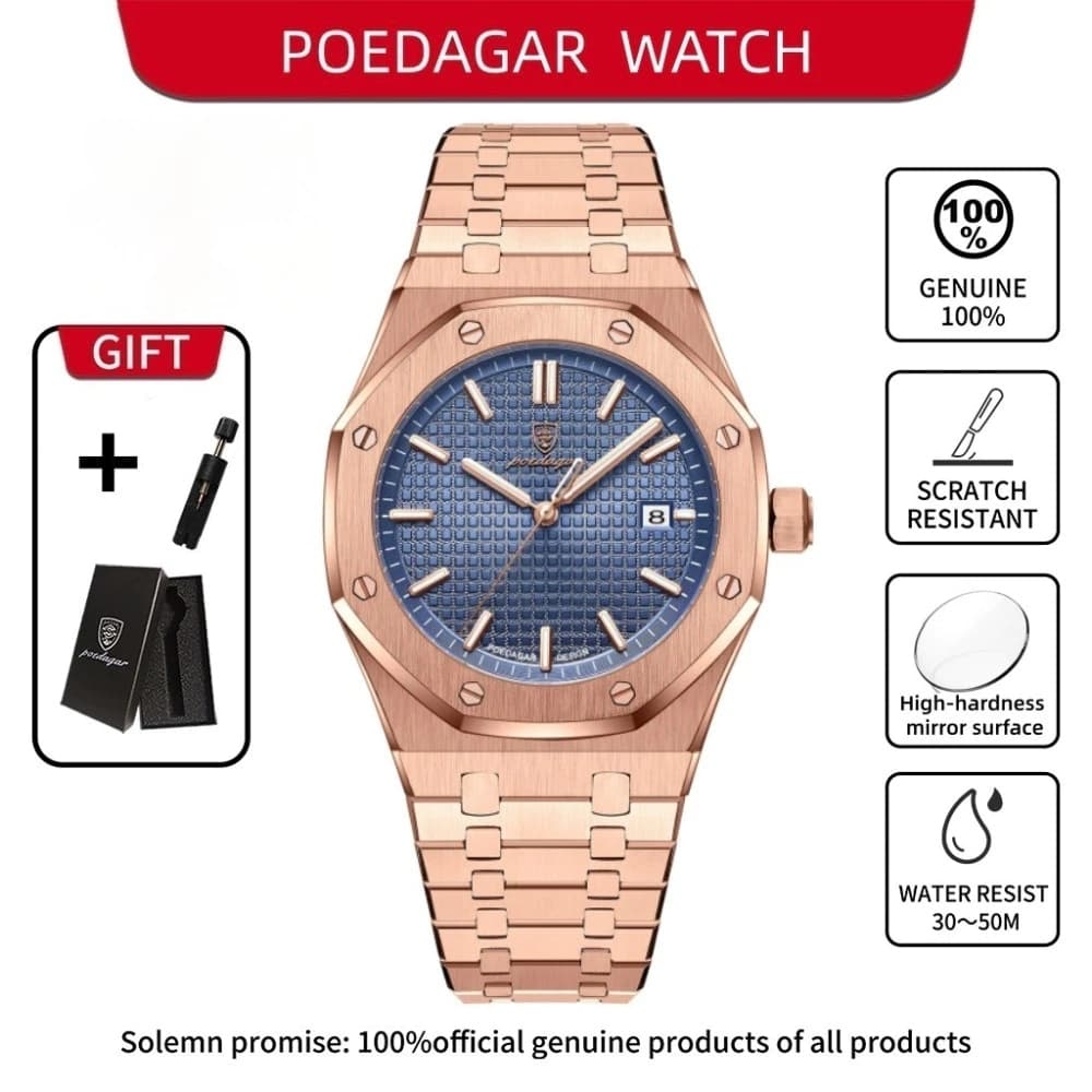 Relógio Masculino POEDAGAR 924 Alta Qualidade Aço Inoxidável Calendário Excelente Custo‑Benefício para Clientes