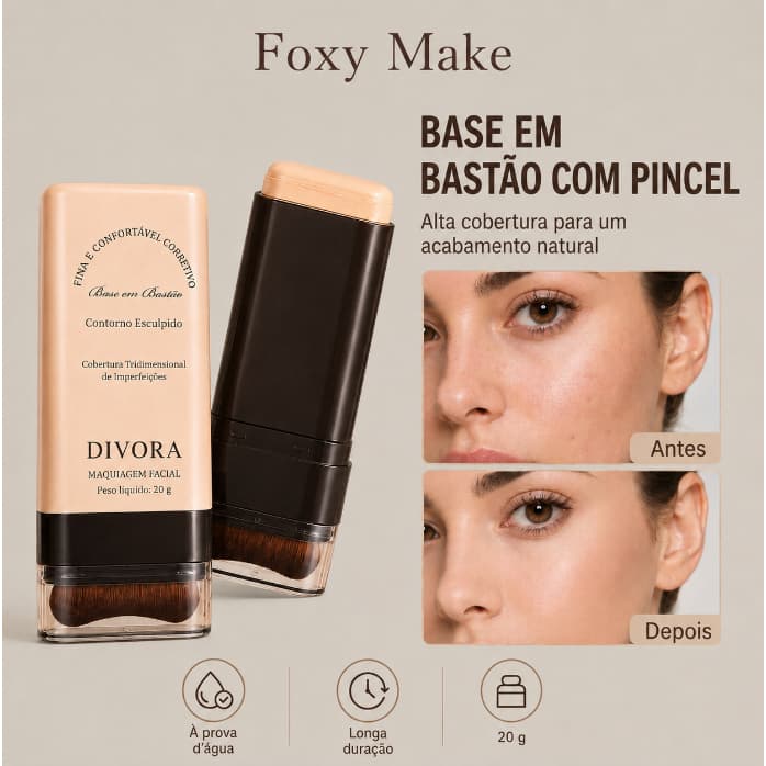 Bastão De Base Em Creme 20g Com Pincel De Mistura , Cobertura Edificável Para Maquiagem Facial Suave Natural