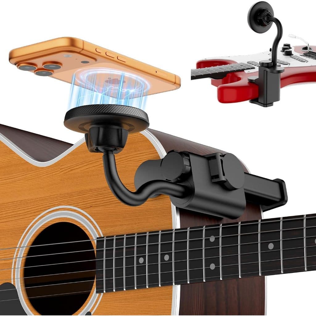 Suporte Magnético De Telefone Para Guitarra/Baixo/Ukulele – Braçadeira Giratória Ajustável Live , Prática E Gravação