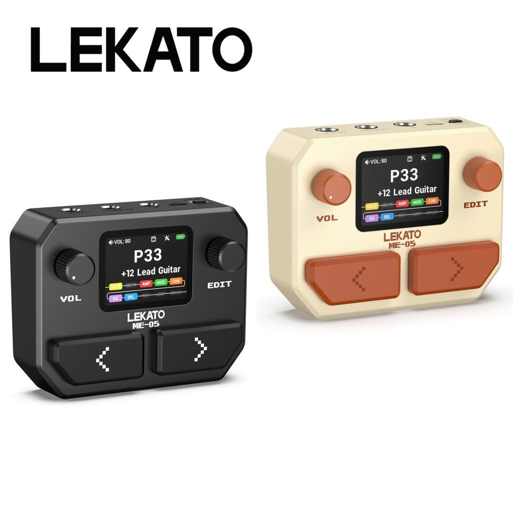 LEKATO ME-05 Pedal de Efeitos para Guitarra com 10 Módulos de Efeitos, 100 Ritmos de Bateria, Looper Estéreo de 40 Segun
