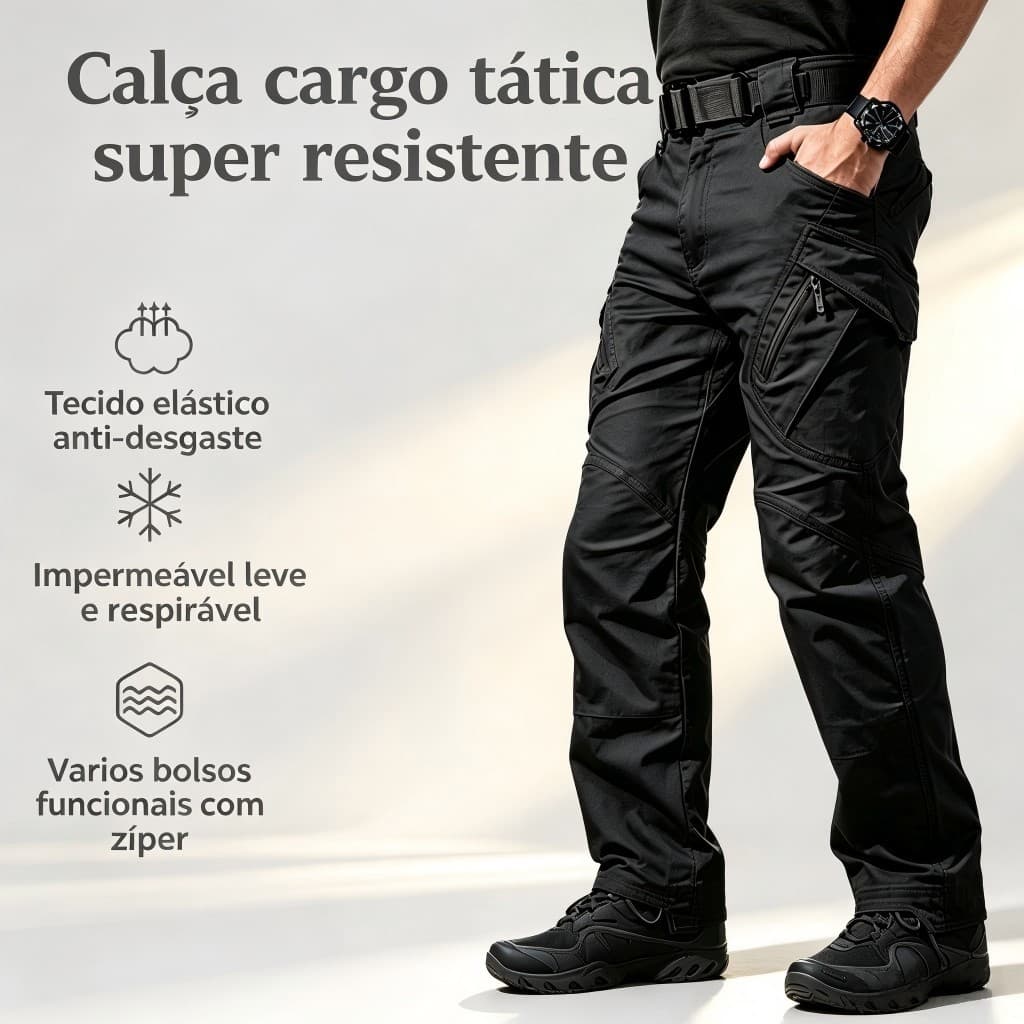 Calça Tática Masculina Cargo Multibolsos Resistente Para Trabalho