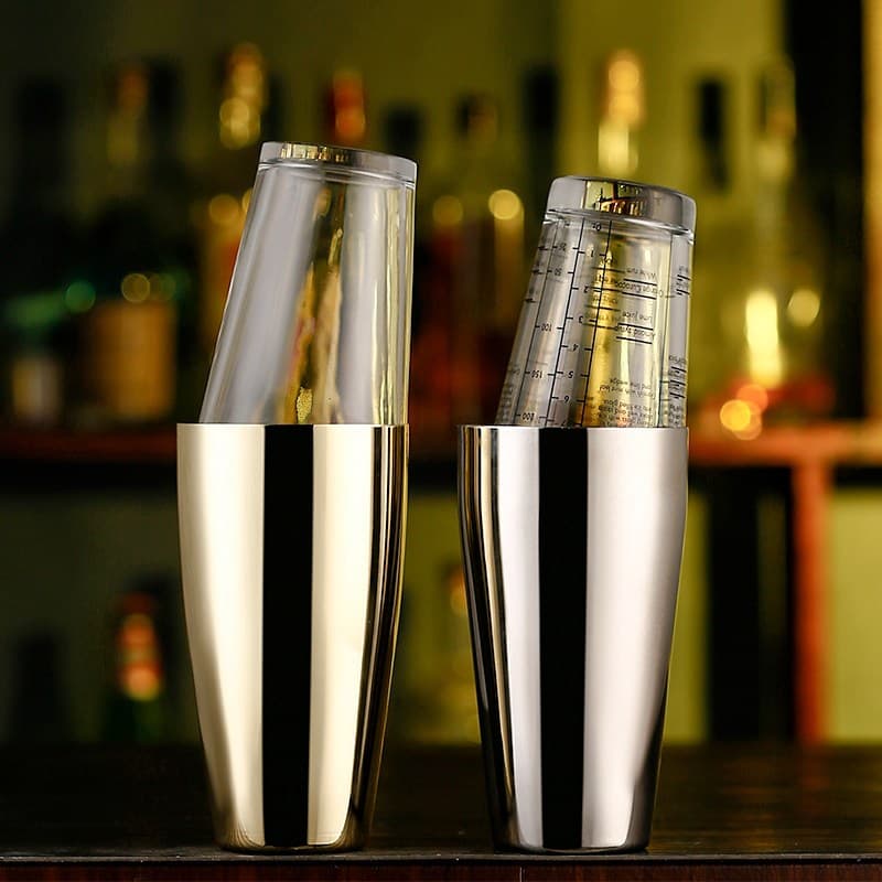 Coqueteleira Boston De Metal De Vidro , Misturador De Bebidas Ponderado De Aço Inoxidável De 2 Peças Com Ferramenta De B