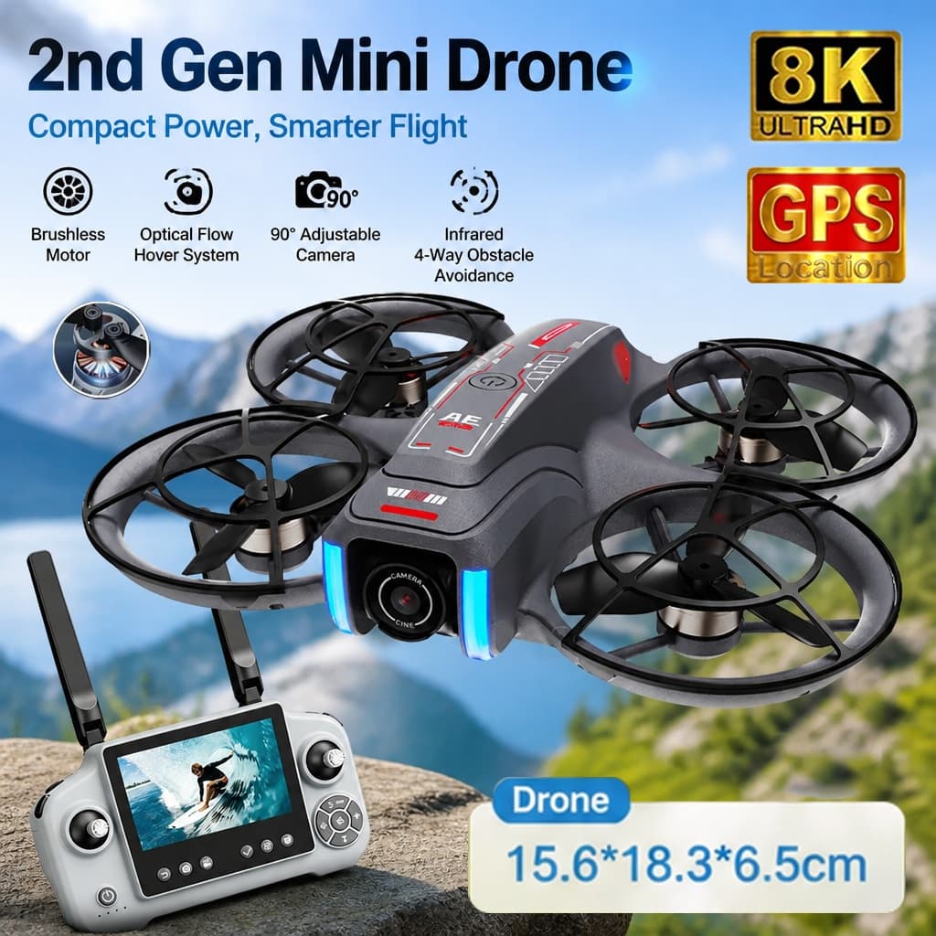 Novo 2nd AE21 GPS Drone Profissional 8K Câmera Aérea FPV Escova Evitando Obstáculos Com Tela Grande Controle Remoto Dron