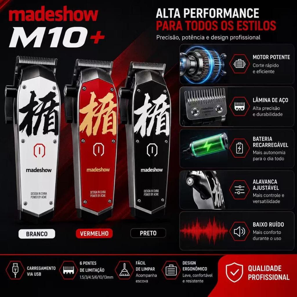 Madeshow Máquina De Cortar Cabelo M11 + M10 Profissional Salão De Cabeleireiro Barbeiro Tesoura Entalhe Cabeça Óleo Elét