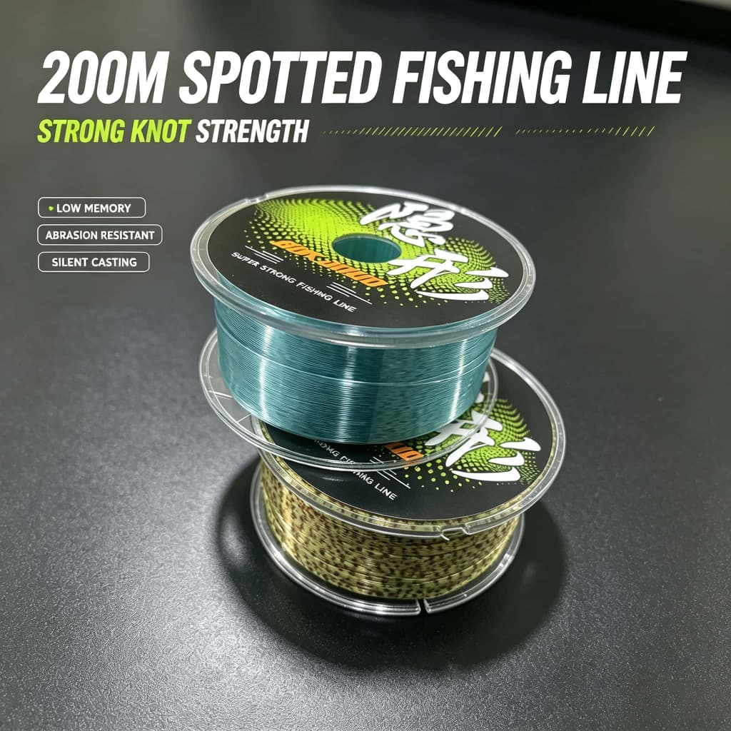 Linha De Pesca De Nylon Camuflada Manchada De 200M , Mono Invisível De Baixa Visibilidade , Opções Manchadas Azuis/Verde
