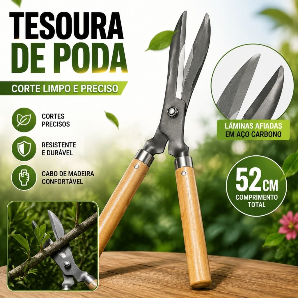 Tesoura de Poda Grama Jardim Cerca Viva Oferta Cerca-viva Tesourão Jardinagem Cabo Madeira