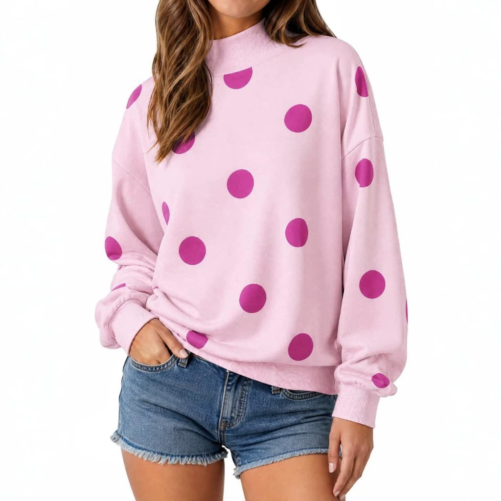 Novo estilo europeu americano bolinhas impresso solto pulôver moletom feminino outono inverno novo estilo de manga compr