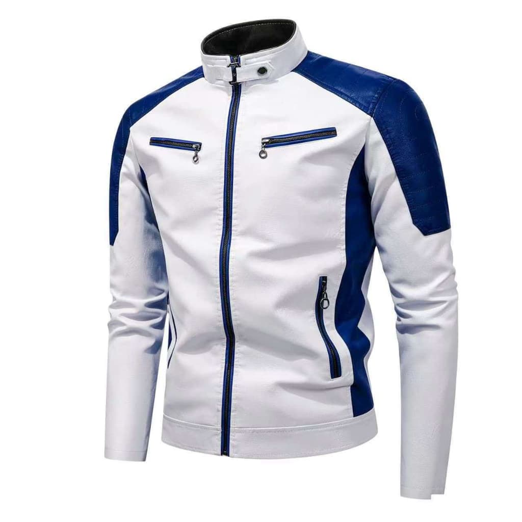 Jaqueta Masculina casual De Couro patchwork Para Motocicleta , Gola Alta , Retrô Quente