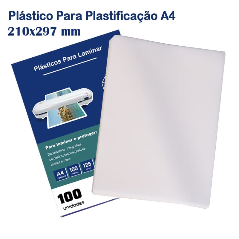 Plástico Para Plastificação A4 210x297mm 125 Micras - 100 Unidades Dedicado a Plastificadora Documentos