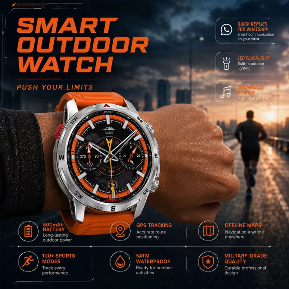 DT G10 GPS Smartwatch Relógio Inteligente Modo Esportivo Bússola Mapas Offline Lanterna LED 5ATM À Prova Dwaterproof Águ