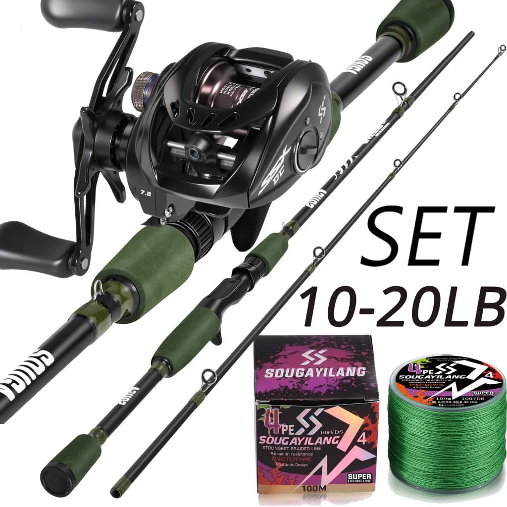 Kit de Pescaria Sougayilang Vara de pesca 1.80m 2 seções + Carretilha de pesca 7.2:1 + Linha de pesca