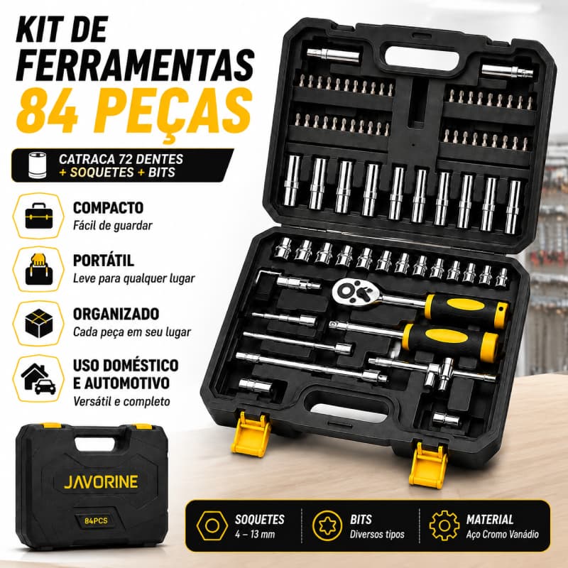 Jogo de Soquetes 84 Peças 1/4 Cr-V com Catraca Bits Soquetes Longos e Maleta