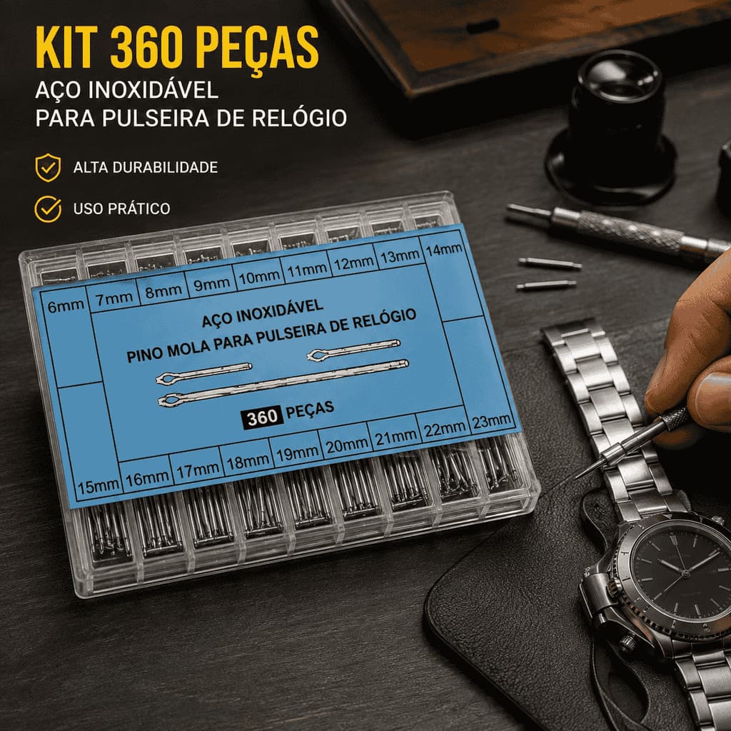 ELEGA 360pcs Pulseira De Relógio De Aço Inoxidável Conjunto De Pinos Divididos Com Caixa Para Reparo