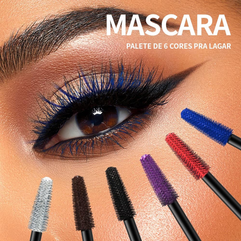 Máscara de Cílios Waterproof Colorida 6 Cores Azul Roxo Vermelho Não Borra Longa Duração
