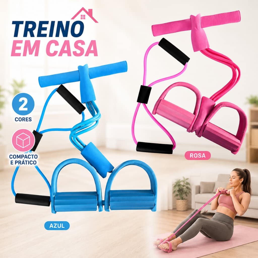 Kit Elástico Extensor 8 Níveis + Roda Abdominal Treino Academia em Casa