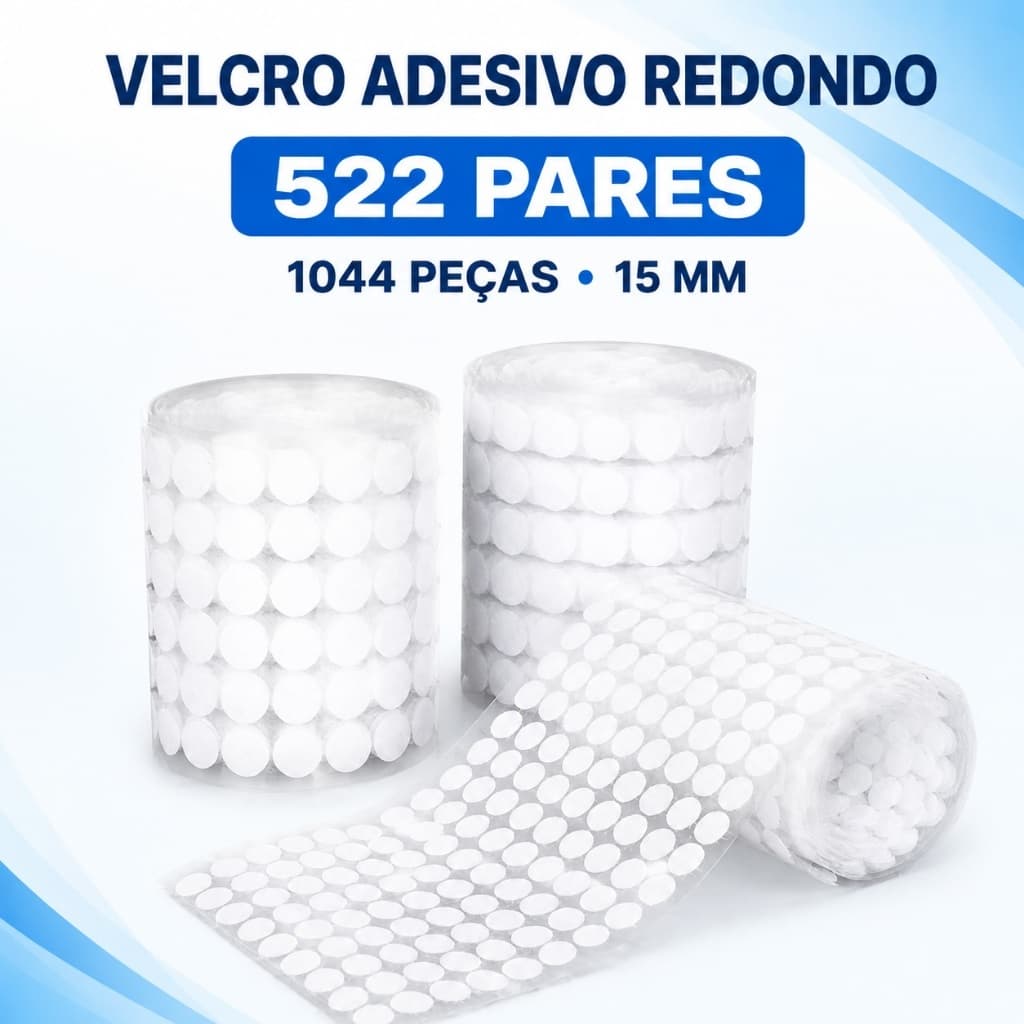 1044 Unidades Fecho de Velcro Adesivo Circular de 15mm, Pontos Auto‑adesivos Redondos Super Aderentes