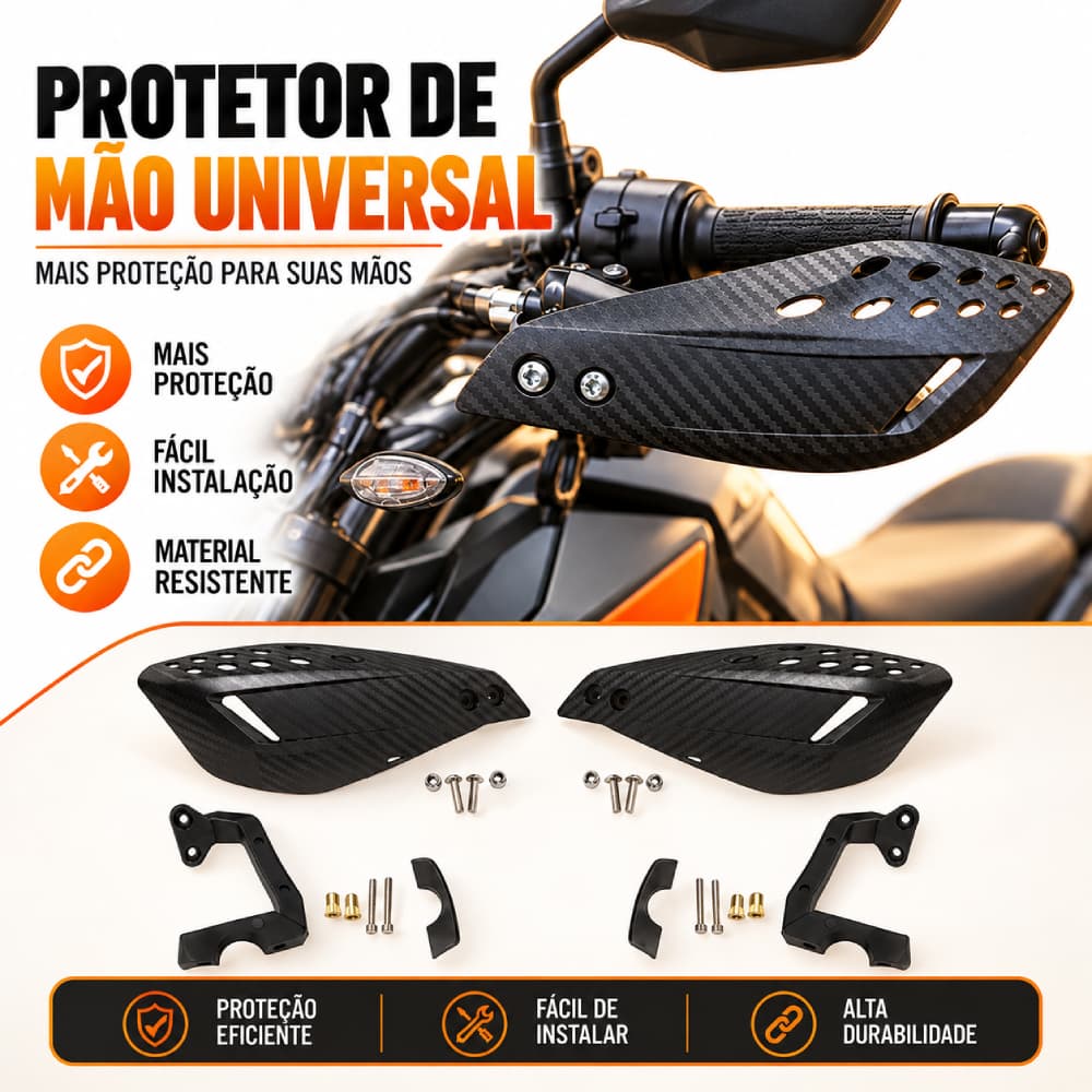 Protetor Mão Modelo Vector Moto Preto Manopla Punho Nylon Universal Guidão 22mm Kit Com 2