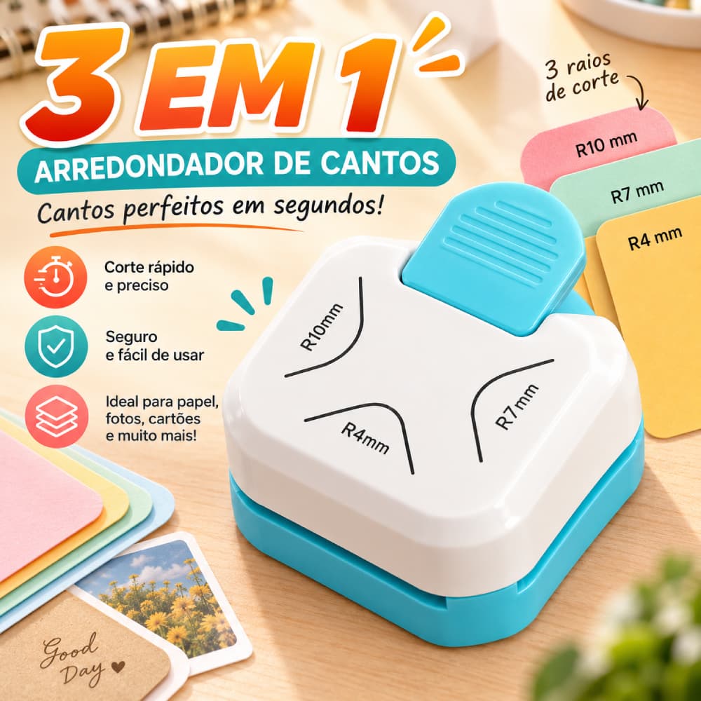 Furador Arredondador de canto Cortador circular de papel Cortador de canto - 3 em 1