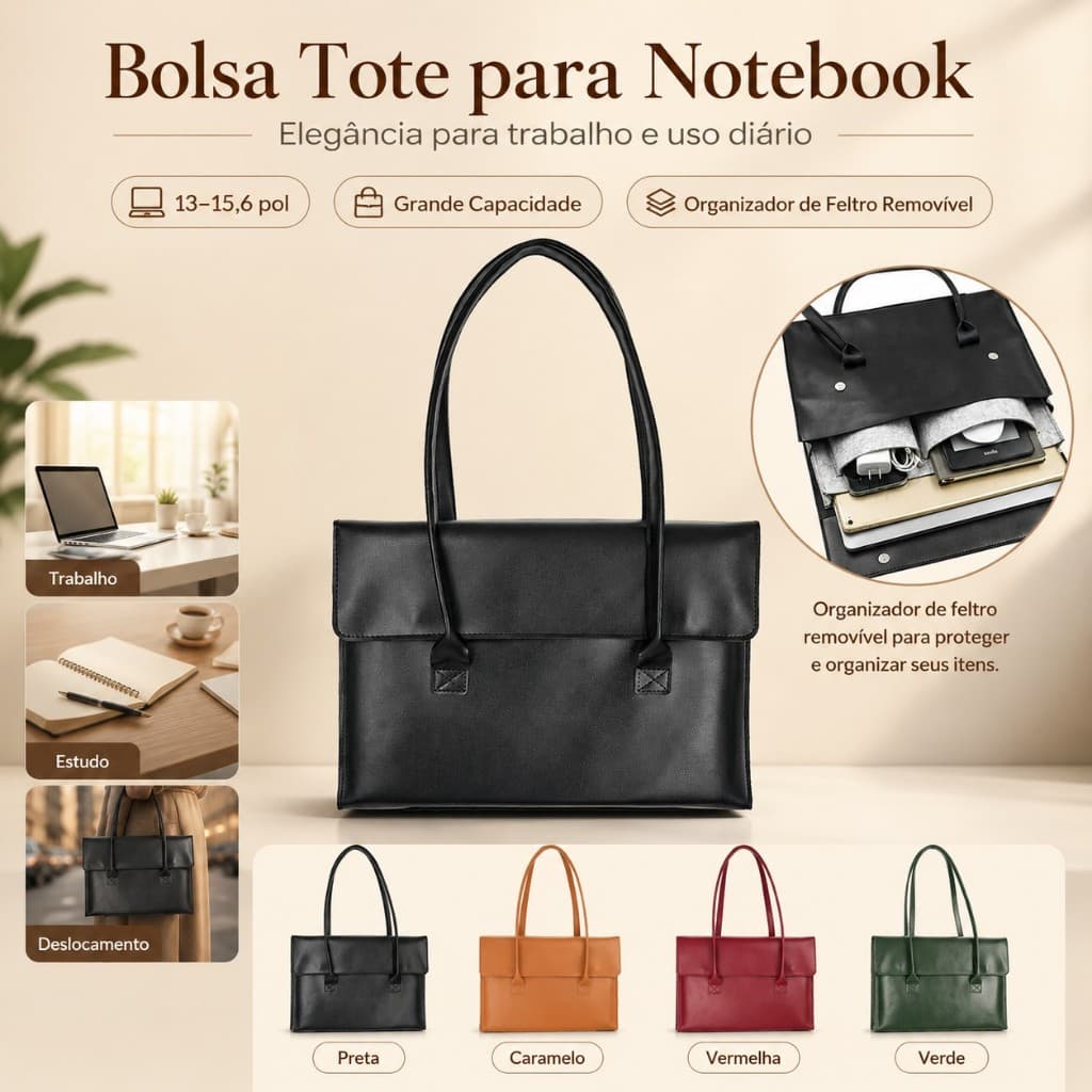Bolsa para Notebook Feminina 13/14/15,6 Grande Executiva Trabalho Ombro com Organizador