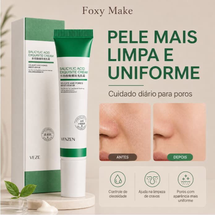 Creme Facial com Ácido Salicílico para Pele Oleosa, Limpeza Diária e Textura Suave 20ml