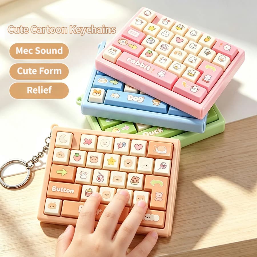 Mini botão de teclado de 26 grades, prensa na ponta do dedo, chaveiro criativo, pingente de mochila, descompressão, brin