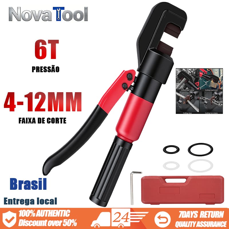 Cortador hidráulico de vergalhão, cortador manual de vergalhão de 4 a 12 mm, pressão de 6 toneladas.